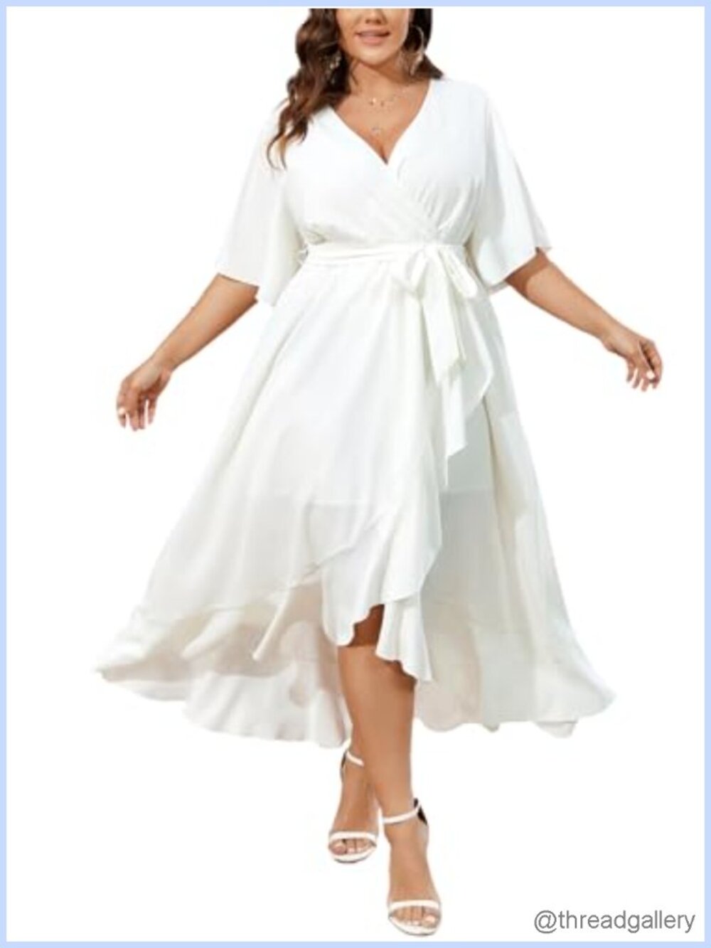 Plus Size Maxi Dress Short Sleeve Faux Wrap Wedding Guest Slit
